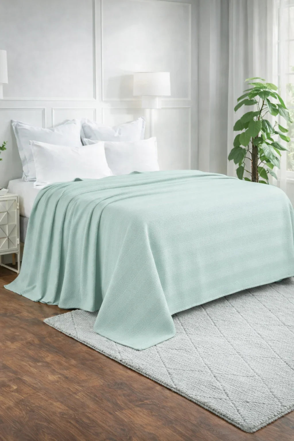 Textured Chevron Woven Cotton Blanket – Cozy All-Season Throw in Rich Mint Green