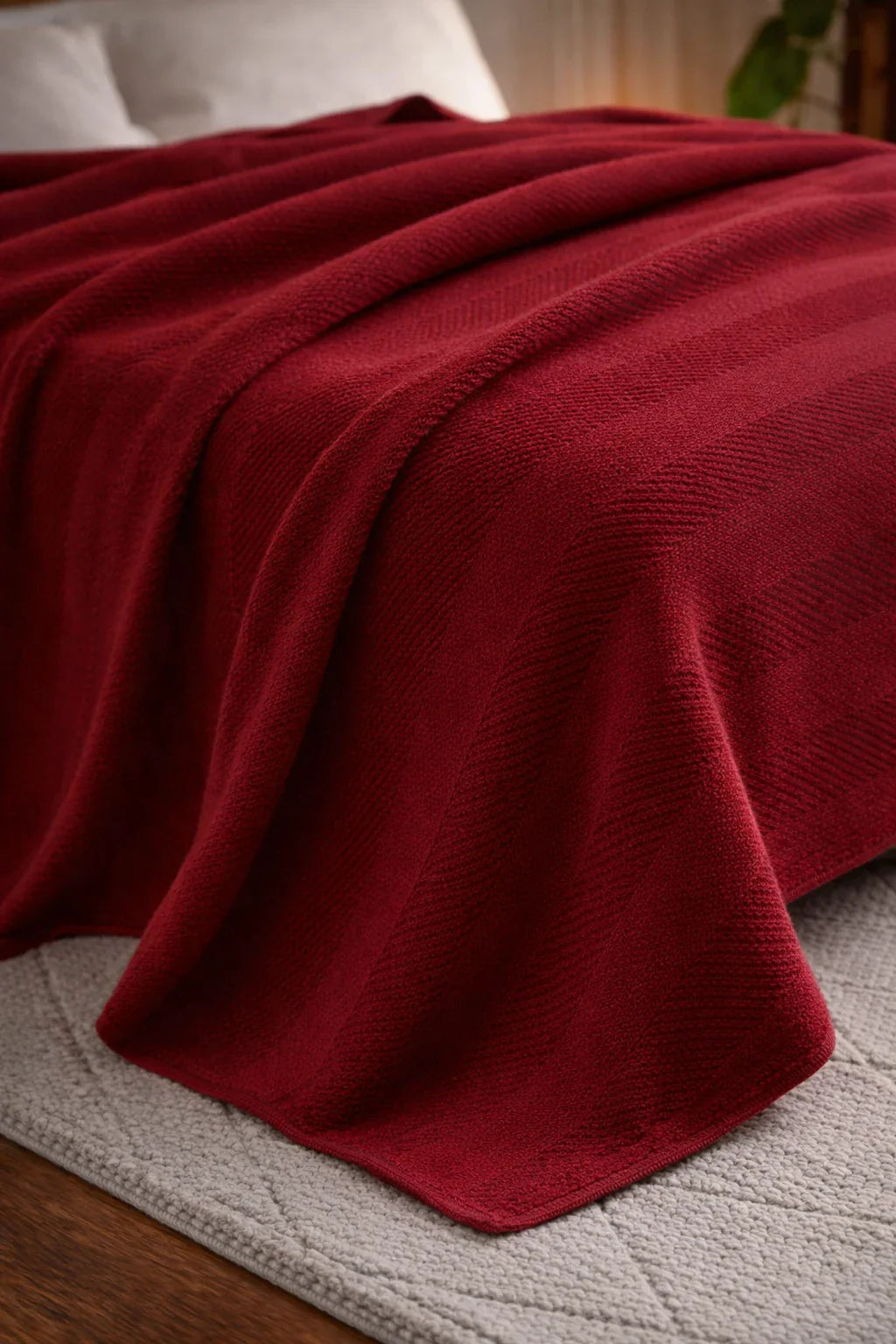 Maroon Thermal Cotton Blanket – Chevron Texture