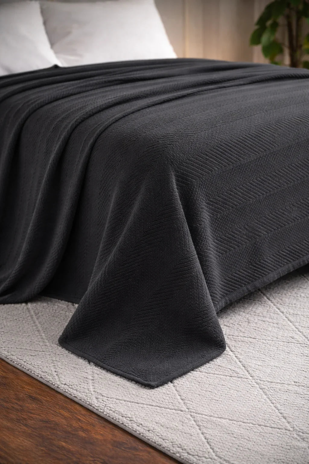Gray Thermal Cotton Blanket – Chevron Texture