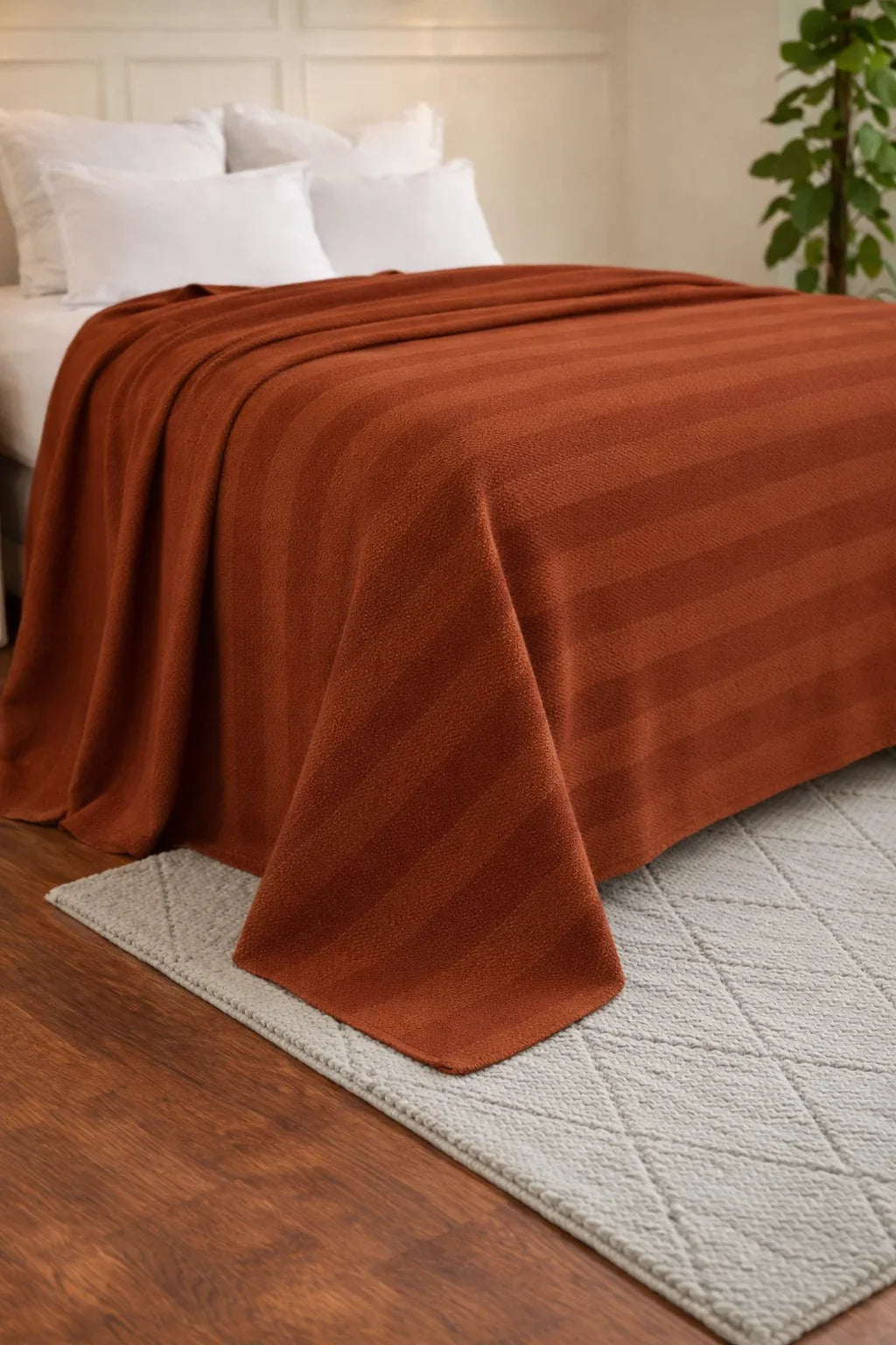 Brown Thermal Cotton Blanket – Chevron Texture