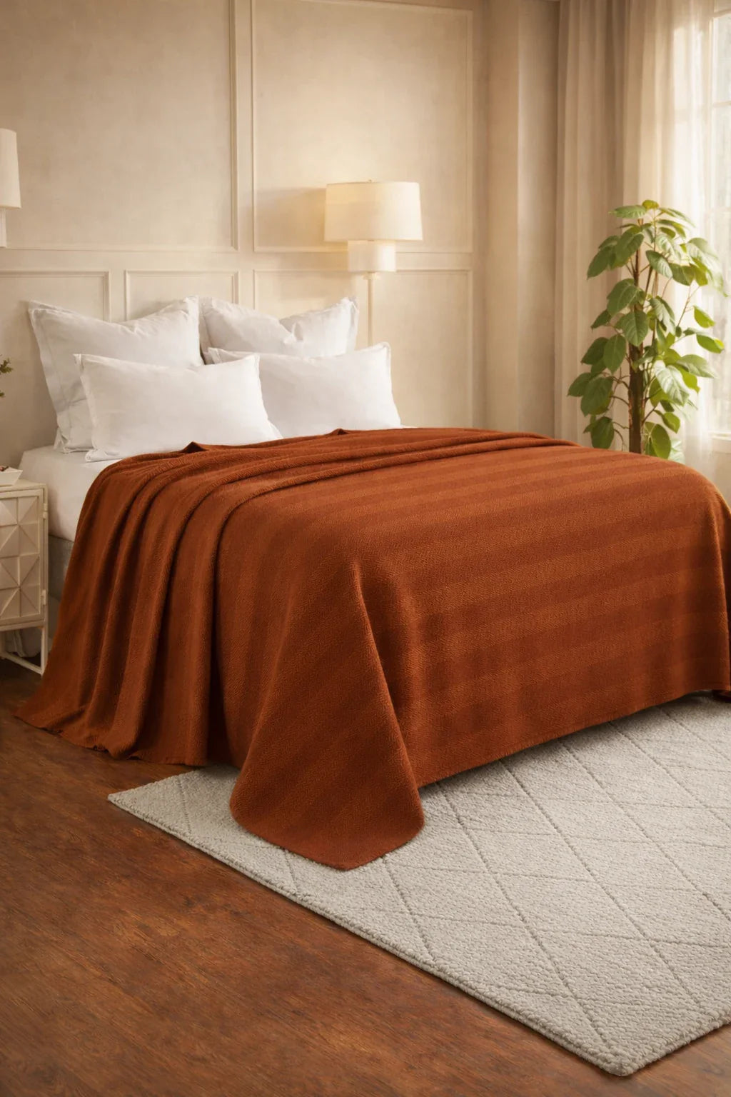 Textured Chevron Woven Cotton Blanket – Cozy All-Season Throw in Rich Brown