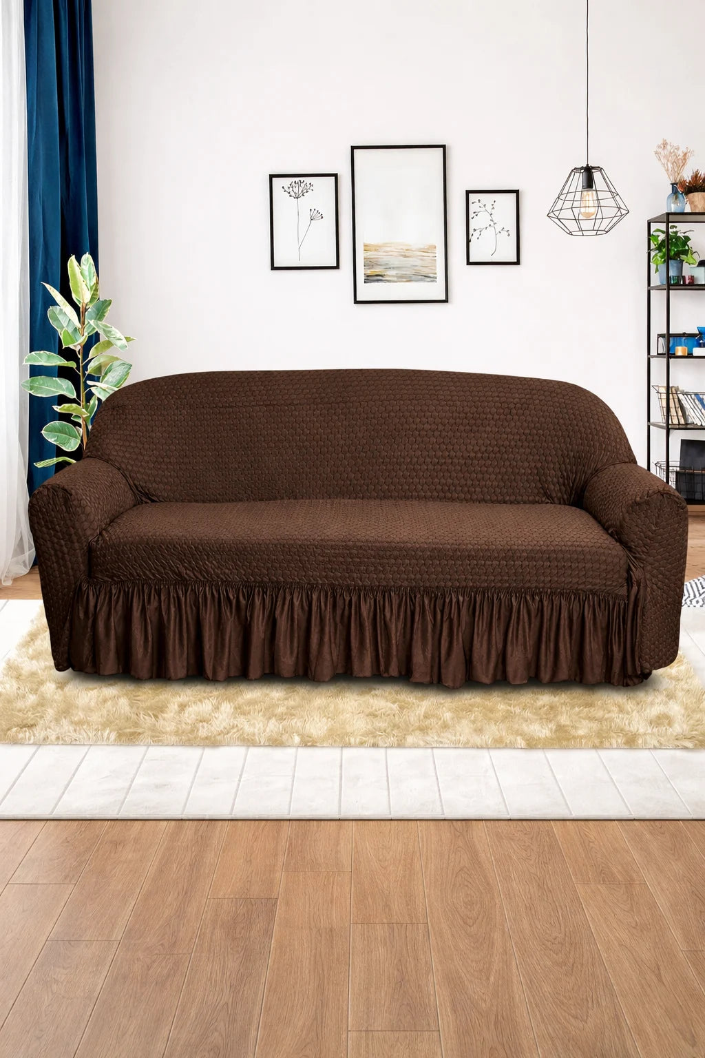 Frill Butterfly Sofa Cover – Soft Stretch (Brown Color)