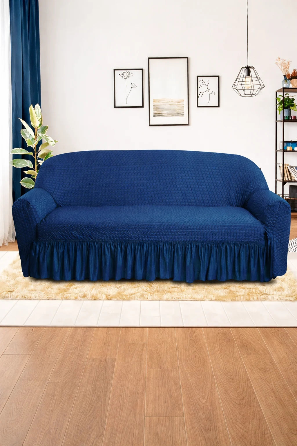 Frill Butterfly Sofa Cover – Soft Stretch (Navy Blue Color)