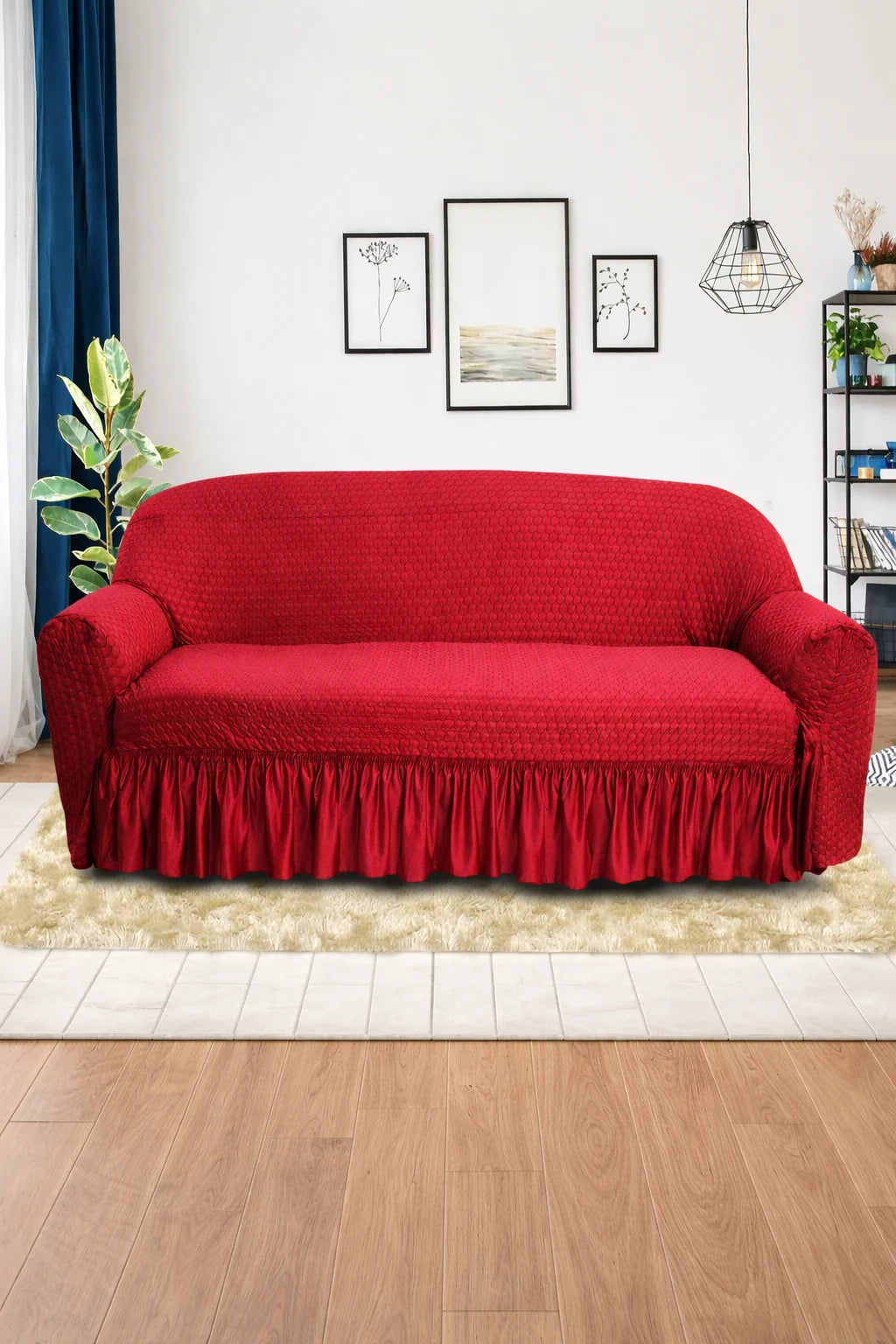 Frill Butterfly Sofa Cover – Soft Stretch (Maroon Color)
