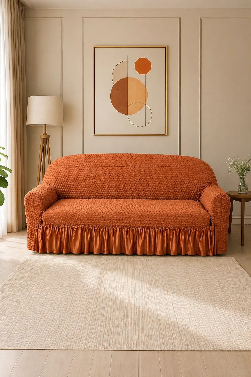 Frill Butterfly Sofa Cover – Soft Stretch (Copper or Brown Color)