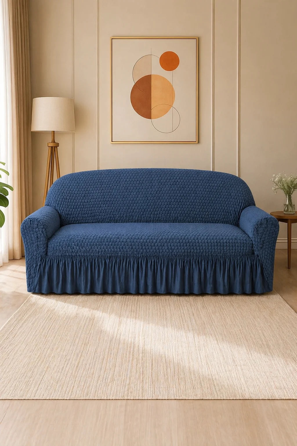 Frill Butterfly Sofa Cover – Soft Stretch (Turkish Blue Color)