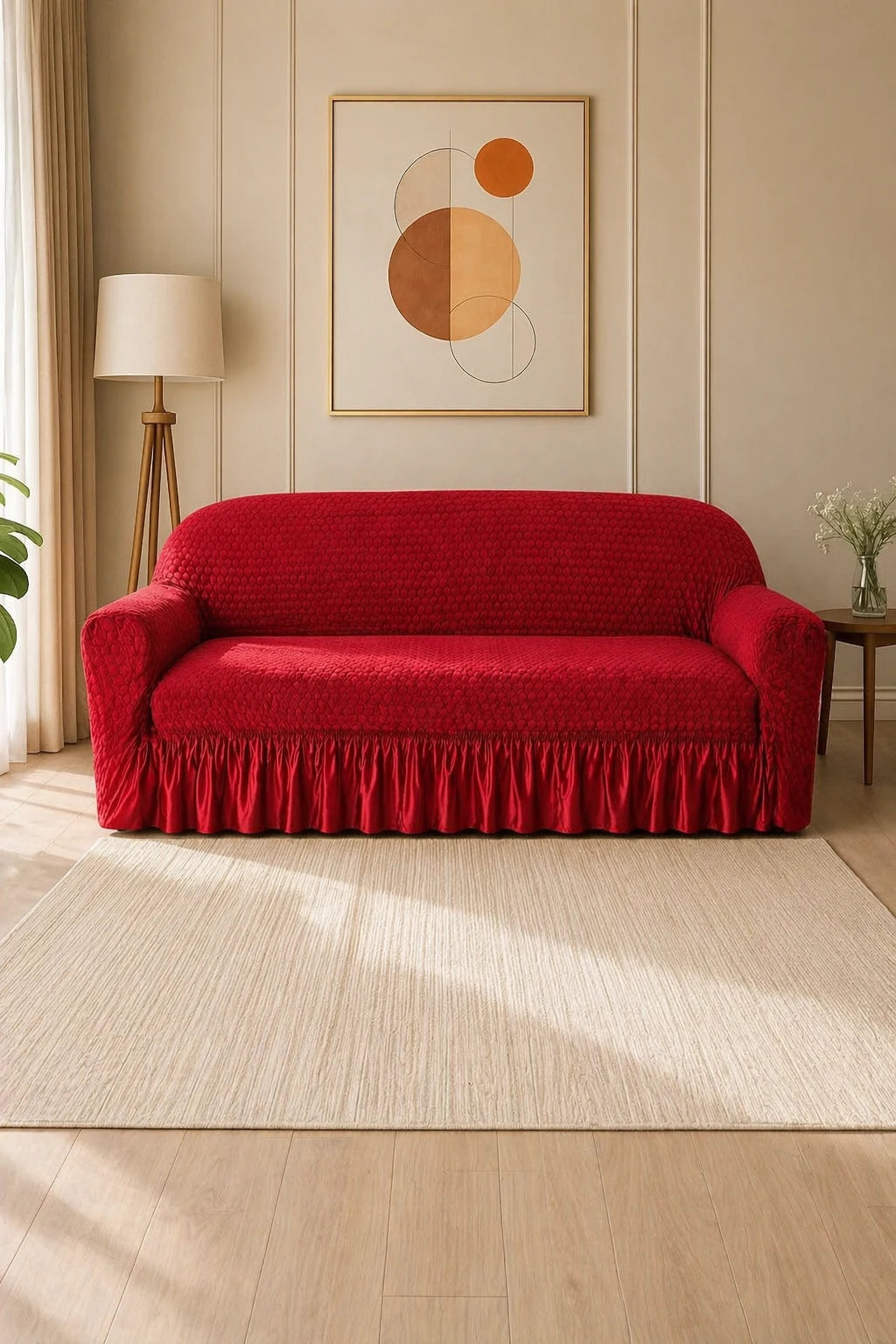 Frill Butterfly Sofa Cover – Soft Stretch (Maroon Color)
