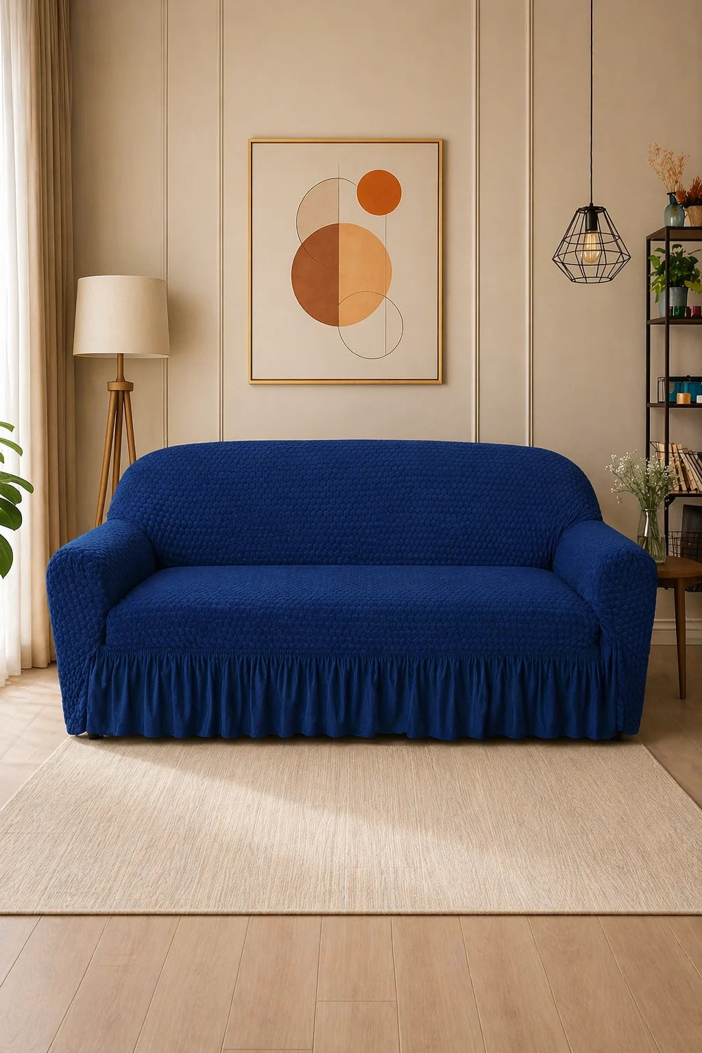 Frill Butterfly Sofa Cover – Soft Stretch (Navy Blue Color)