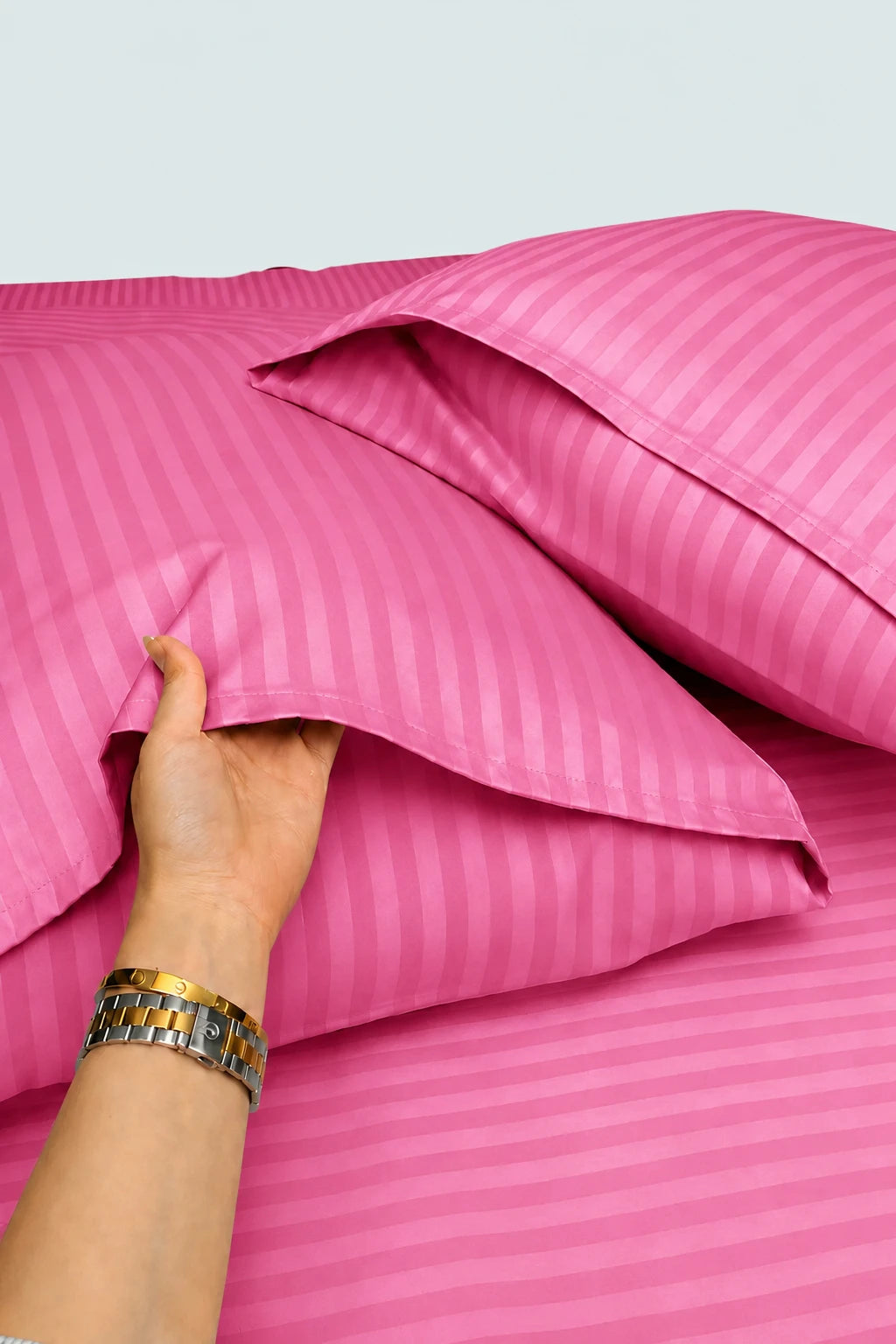 Rose Pink Stripe Fitted Bedsheet - King Size