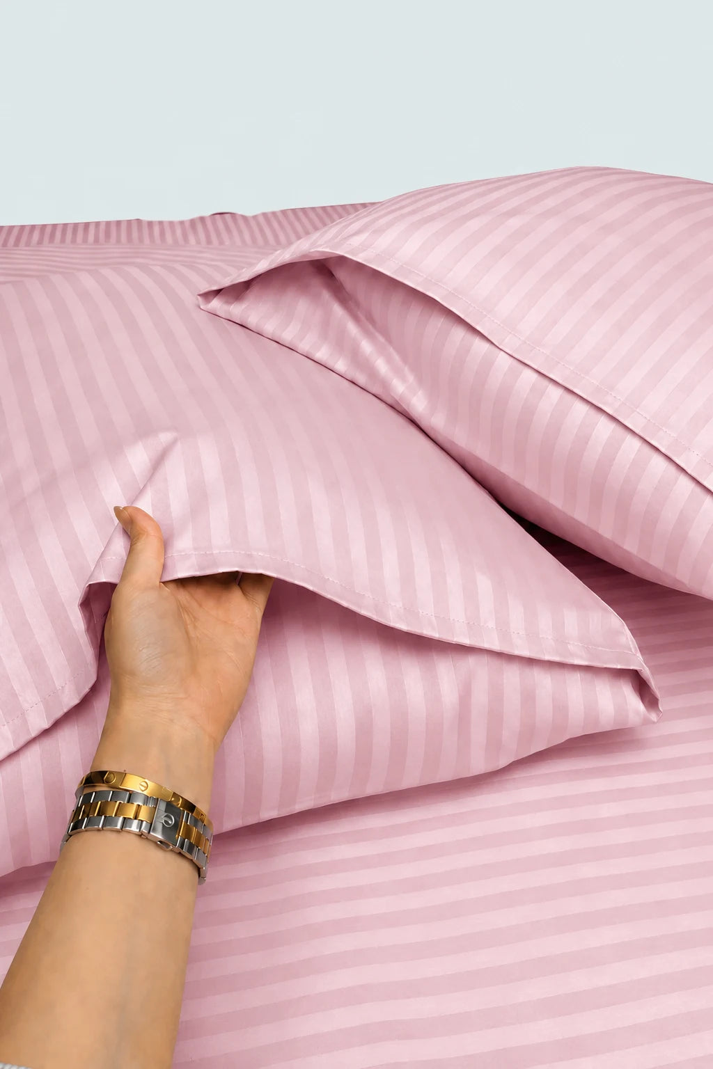 Blush Pink 5-Piece Stripe Fitted Bedsheet Set – King Size