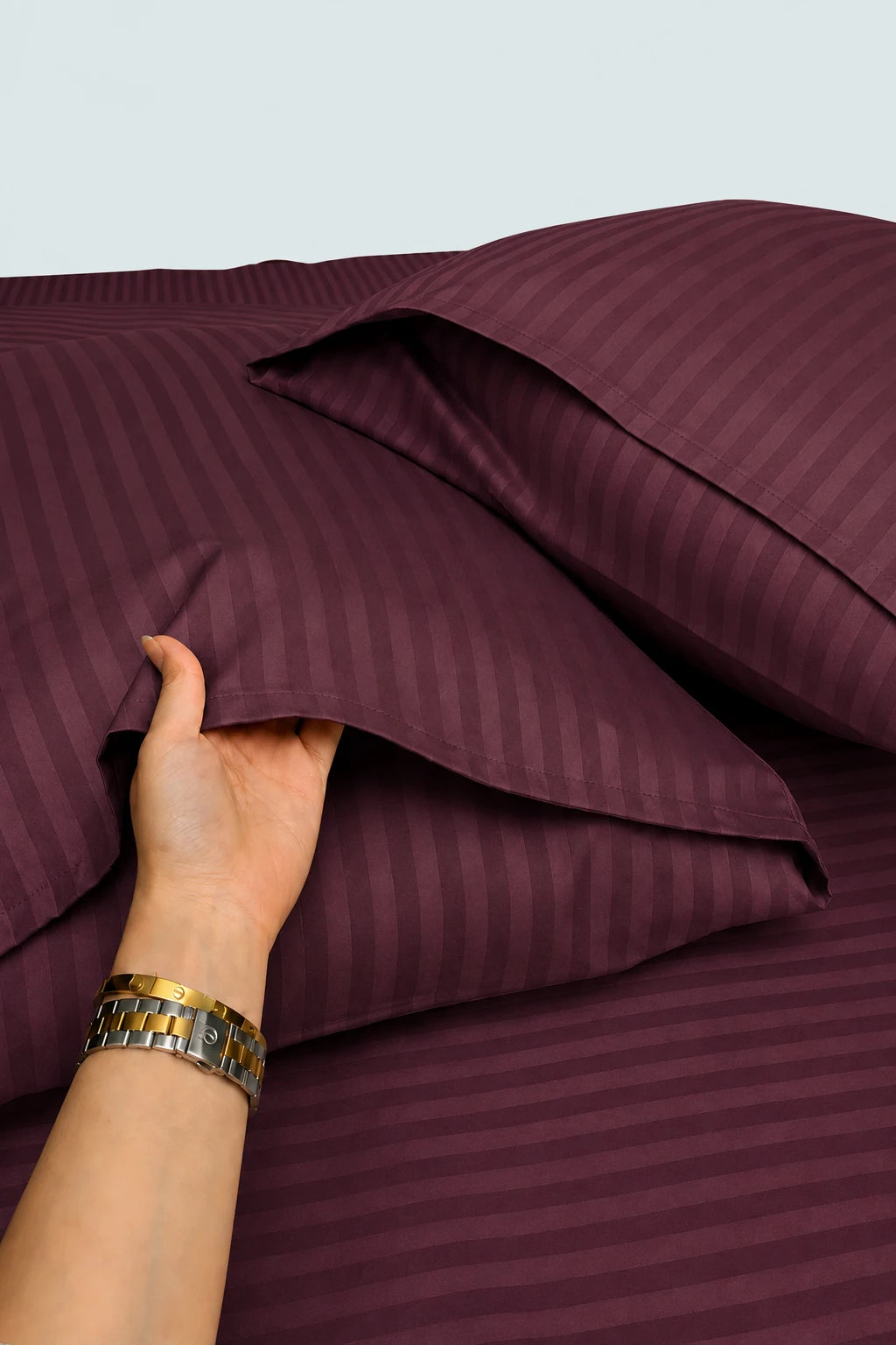 Maroon Red Stripe Fitted Bedsheet - King Size