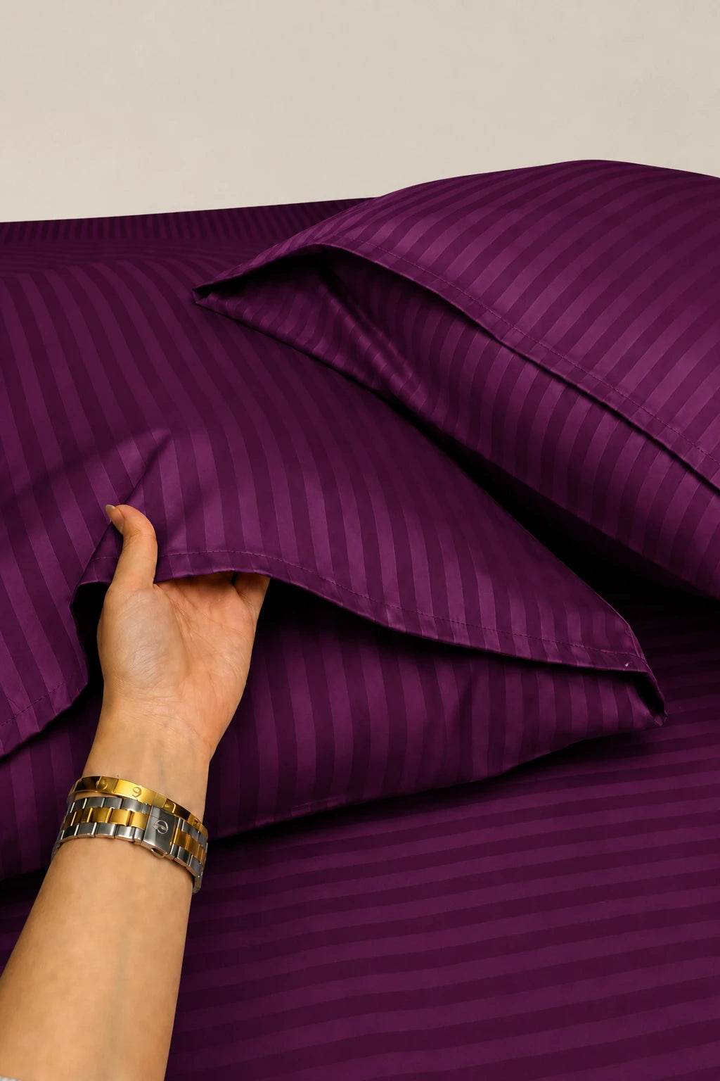Rich Purple Stripe Fitted Bedsheet - King Size