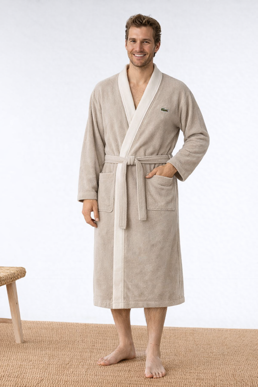Luxury Lacoste Cotton Bathrobe – Soft & Absorbent, Light Teal