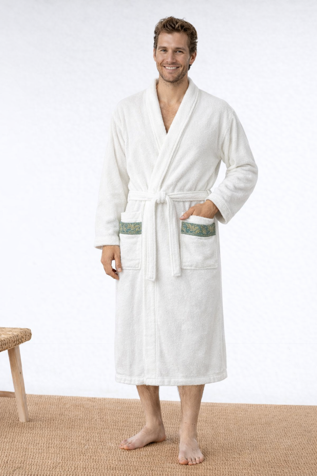 Zero Twist Embroidery Unisex Bathrobe – 100% Cotton with Slipper & Towel