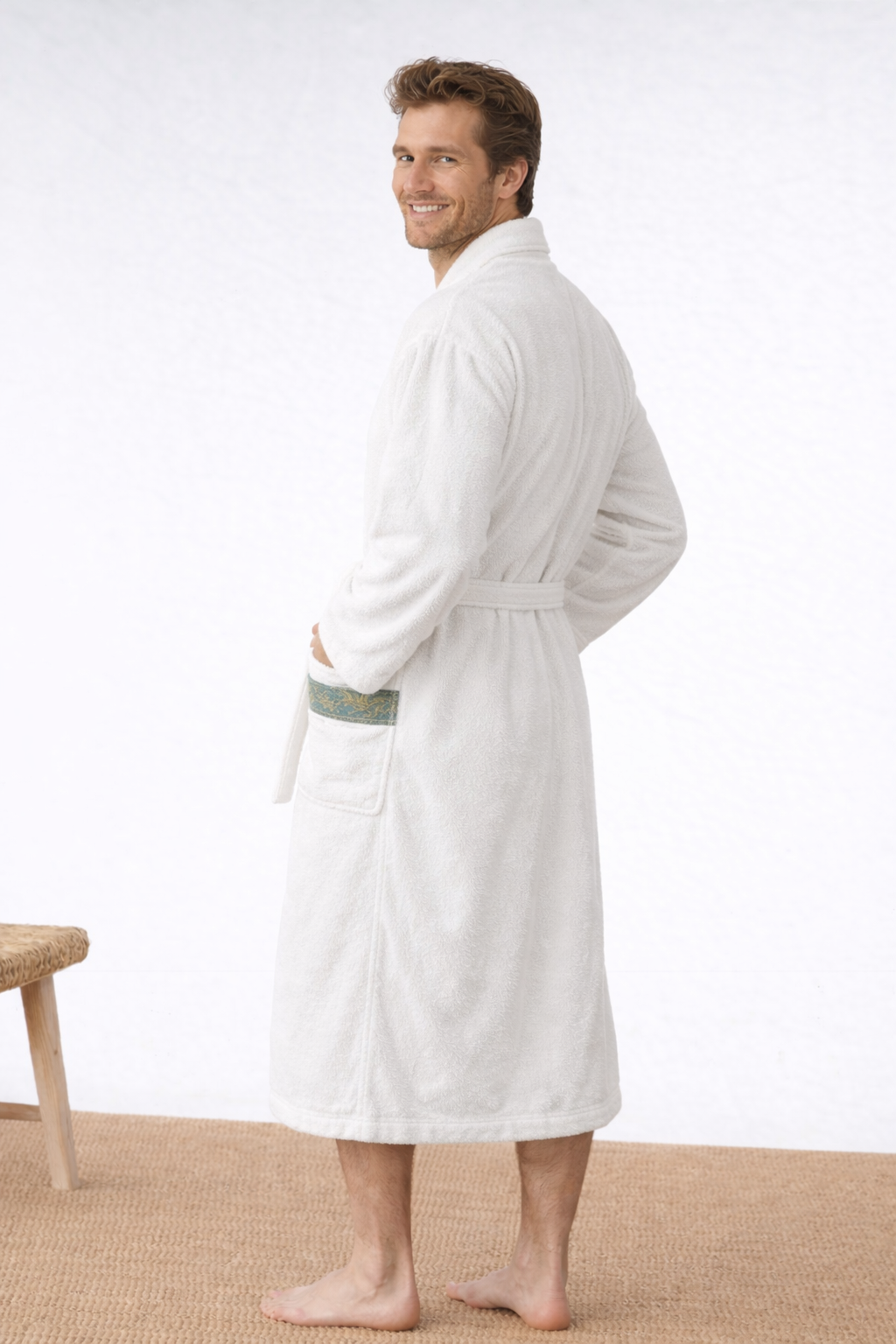 Zero Twist Embroidery Unisex Bathrobe – 100% Cotton with Slipper & Towel