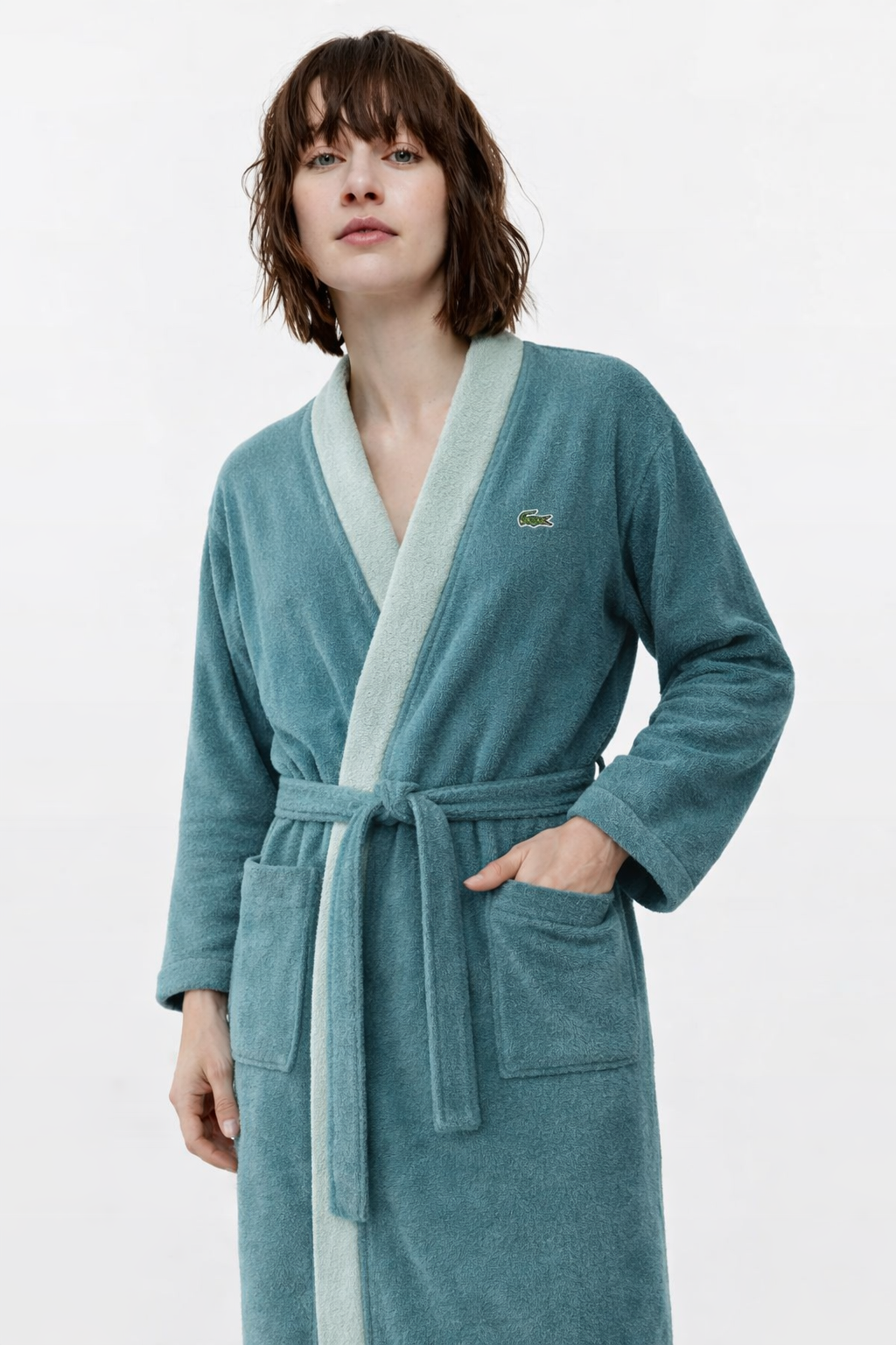 Lacoste Premium Cotton Bathrobe | 100% Cotton | Light Teal