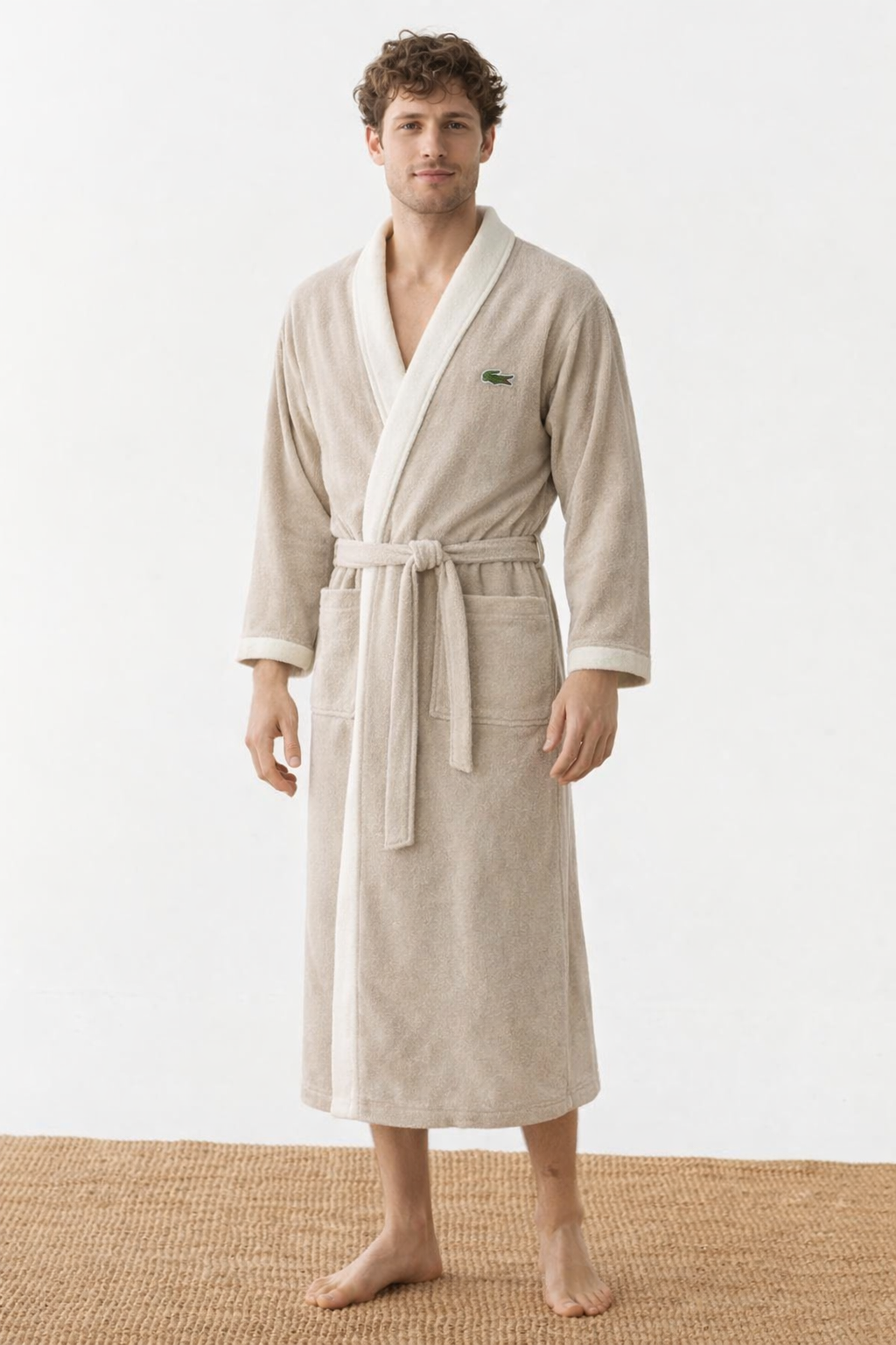 Luxury Lacoste Cotton Bathrobe – Soft & Absorbent, Light Teal