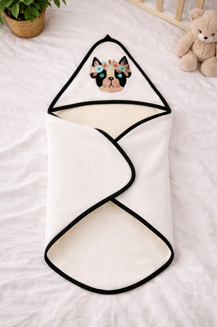 Kids White Dog Hooded Towel