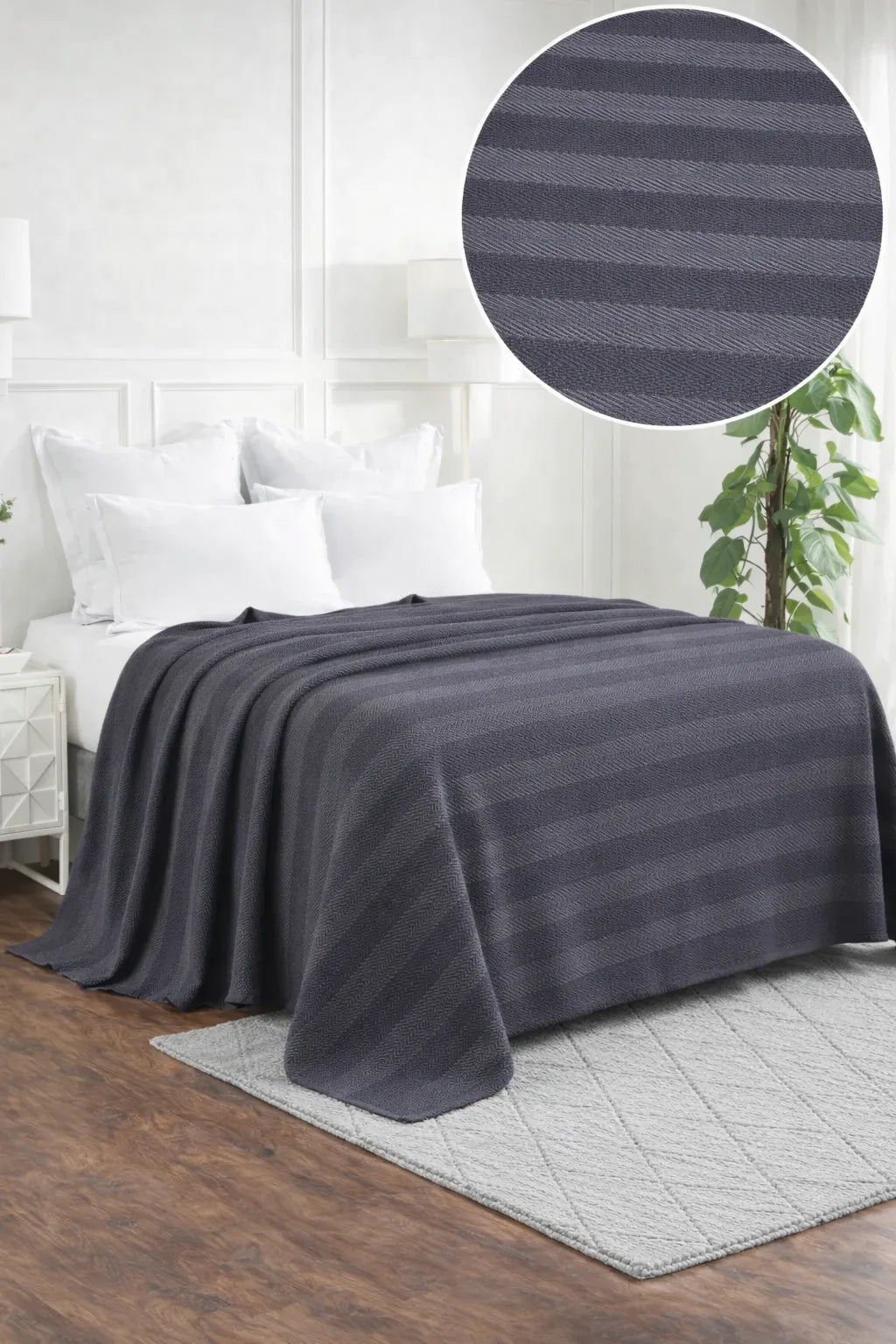 Textured Chevron Woven Cotton Blanket – Cozy All-Season Throw in Rich Gray