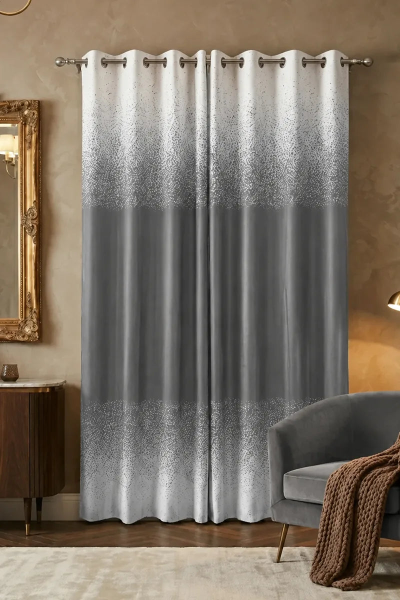 Gray Ombre Speckled Velvet Curtain Set – Stylish & Modern Home Décor