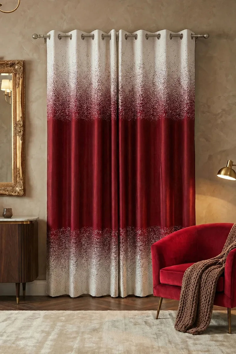 Dark Pink Ombre Speckled Velvet Curtain Set – Stylish & Modern Home Décor