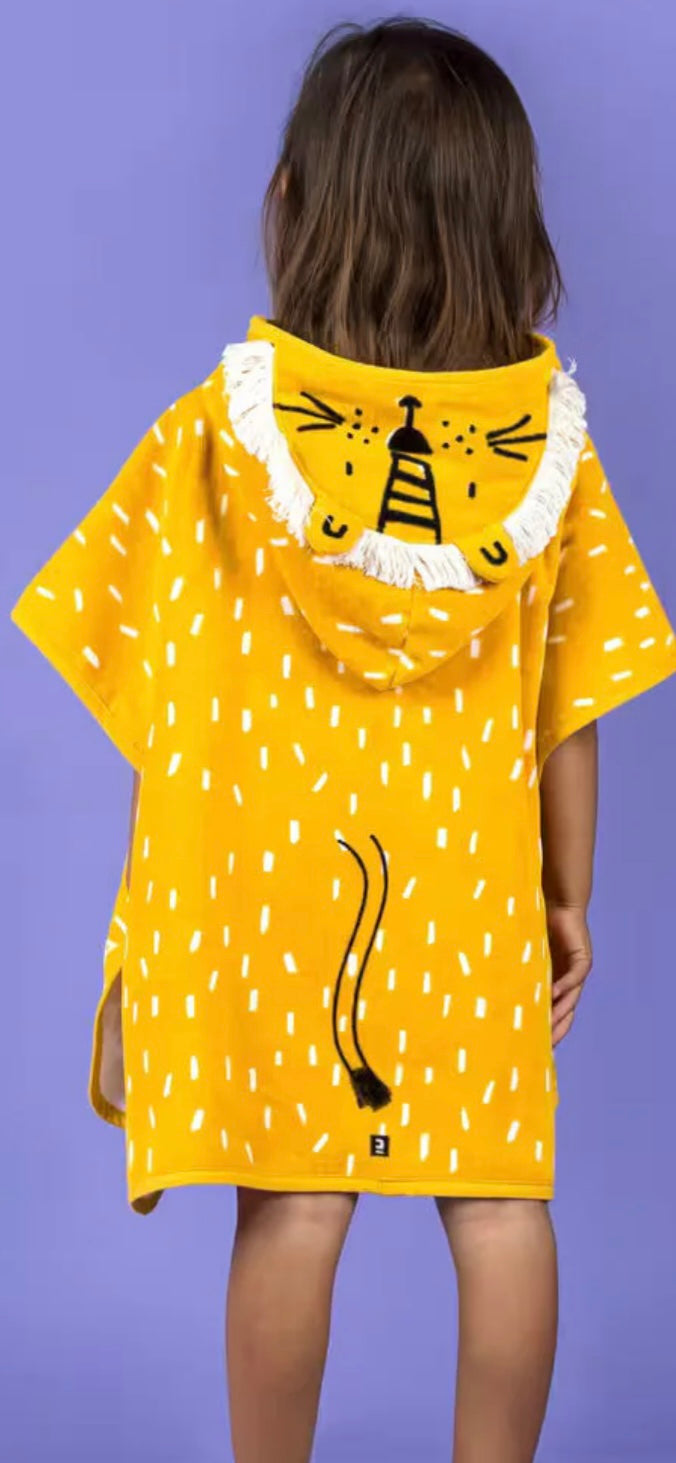 Lion Kids Yellow Hoodie Towel | Printed Poncho Bath Towel