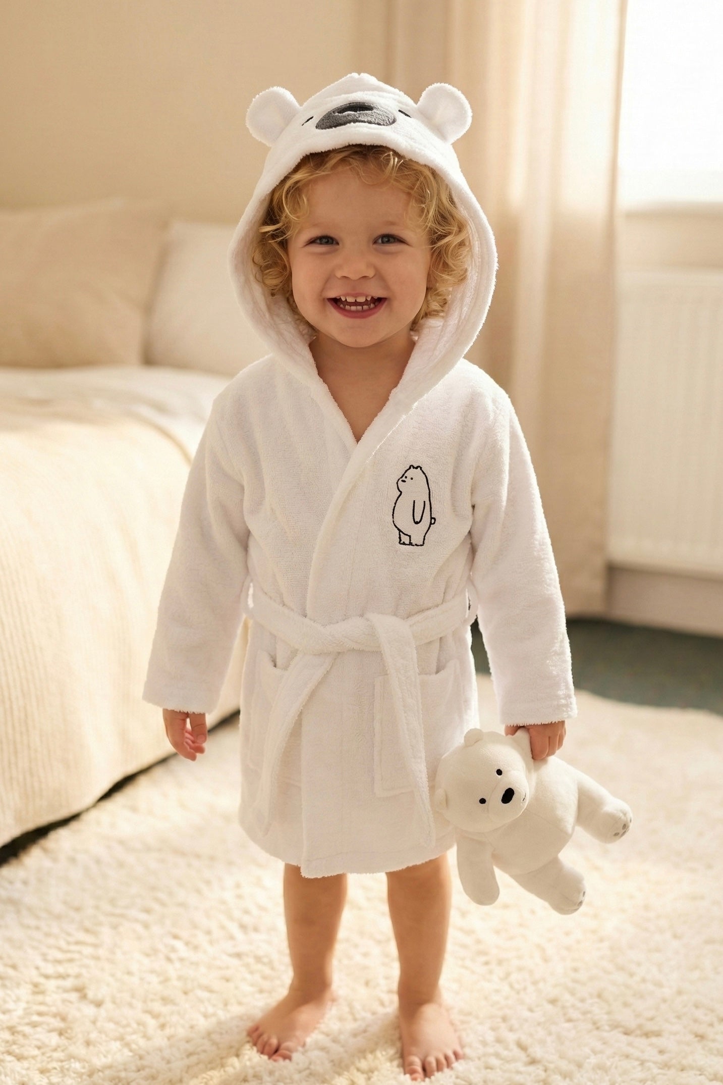 ICE BEAR Kids Bathrobe – White bear (Ages 2 - 4 - 6)