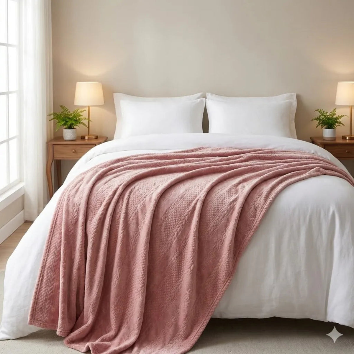 Premium Peach Dyed Embossed AC Fleece Blanket