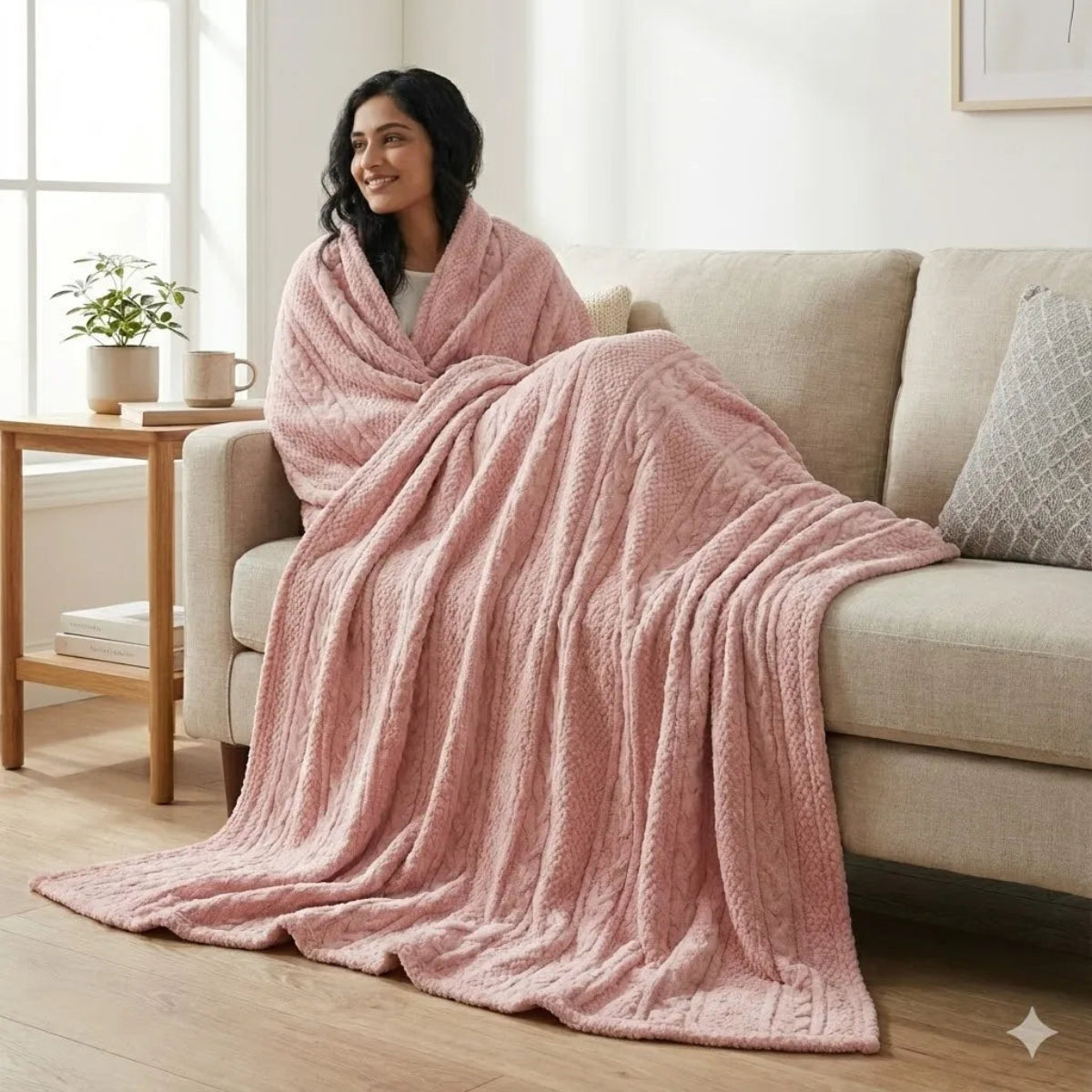 Premium Peach Dyed Embossed AC Fleece Blanket