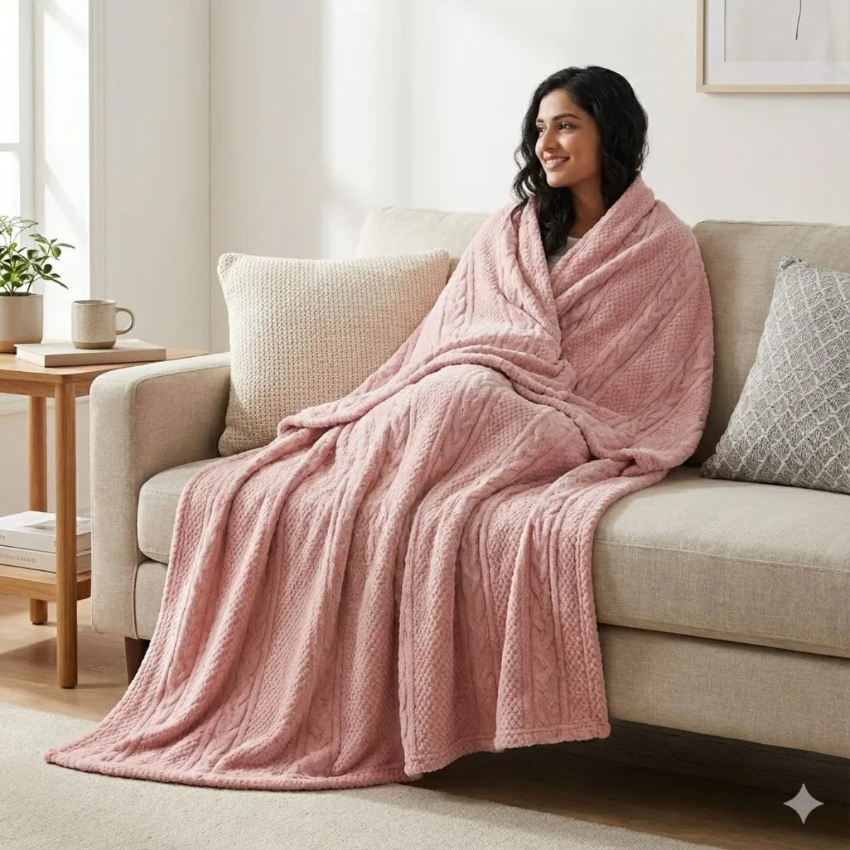 Premium Peach Dyed Embossed AC Fleece Blanket