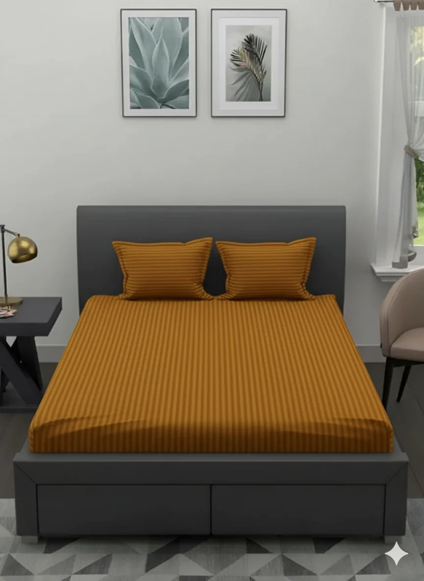 LUXURY 3PC FITTED STRIPE BEDSHEET