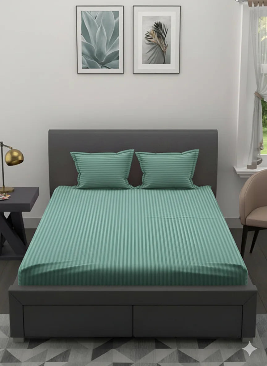 LUXURY 3PC FITTED STRIPE BEDSHEET