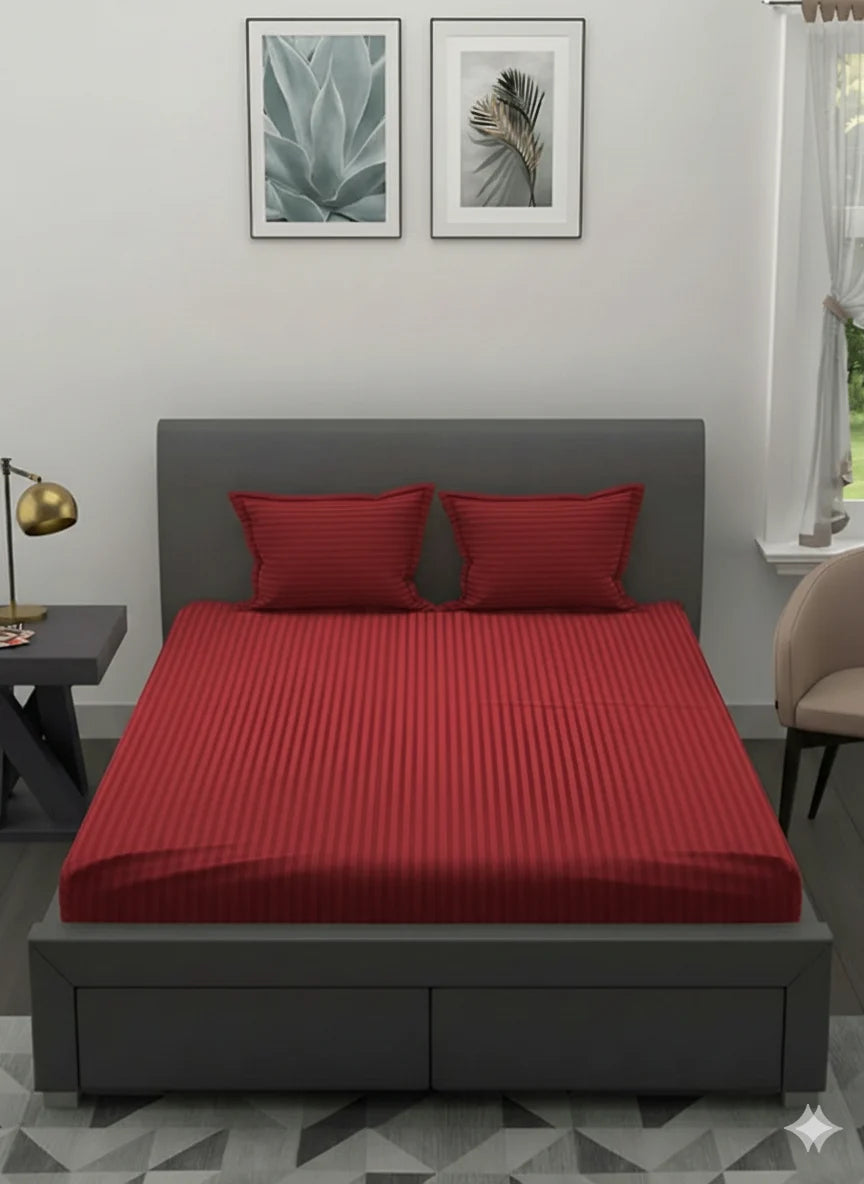 LUXURY 3PC FITTED STRIPE BEDSHEET