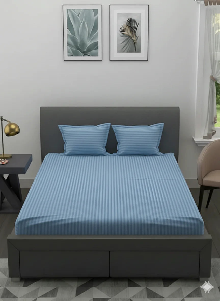 LUXURY 3PC FITTED STRIPE BEDSHEET
