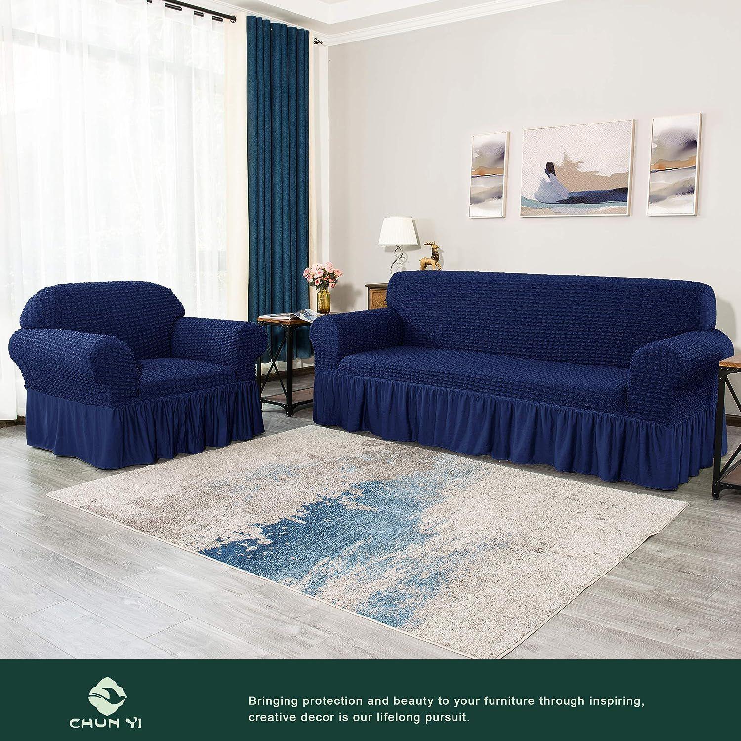 Frill Style Bubble Stuff Sofa Cover (Blue Color)