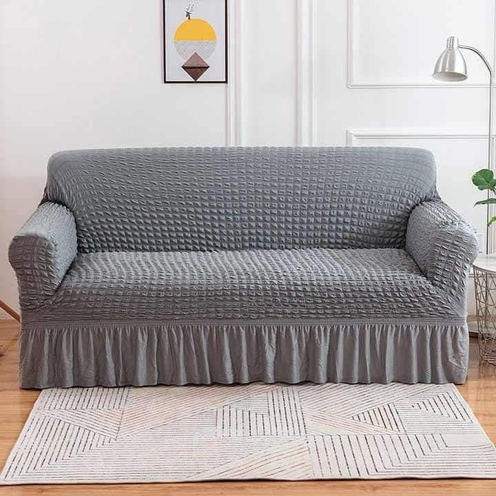 Frill Style Bubble Stuff Sofa Cover (Dark Grey Color)