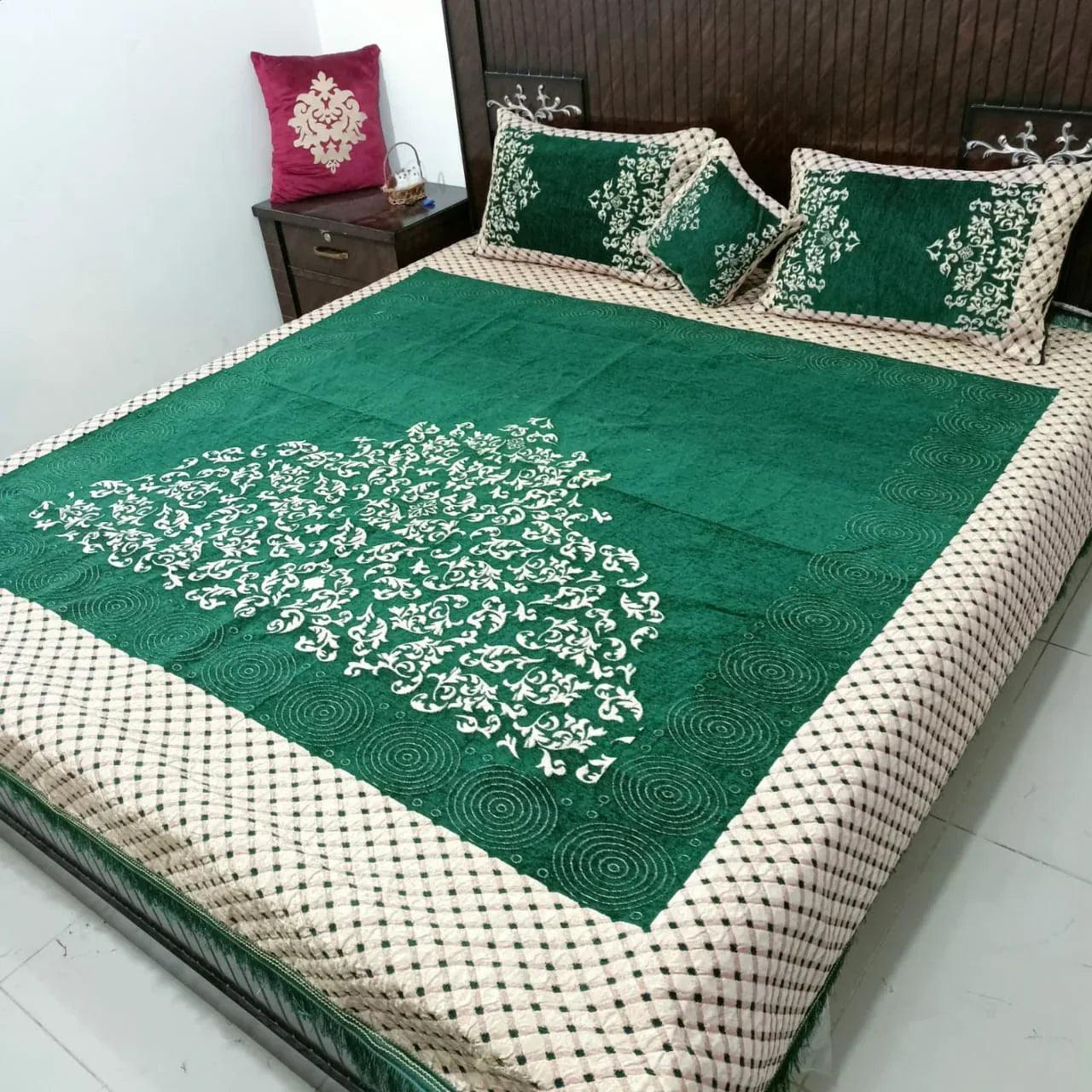 Premium Fomi Four Border Jacquard Bed Sheet Set – 4 Pcs: 1 Fomi Bed Sheet, 2 Pillow Covers, 1 Cushion Cover