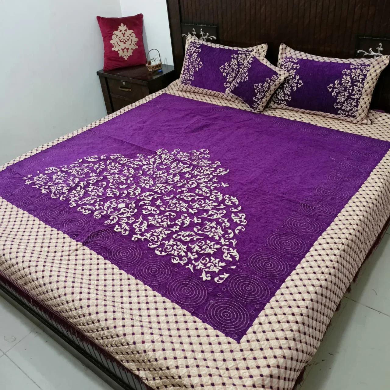 Premium Fomi Four Border Jacquard Bed Sheet Set – 4 Pcs: 1 Fomi Bed Sheet, 2 Pillow Covers, 1 Cushion Cover