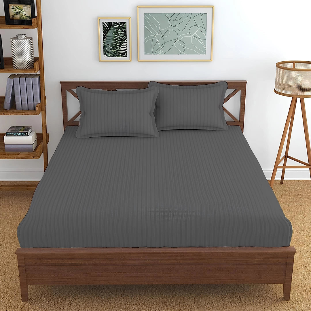 LUXURY 3PC FITTED STRIPE BEDSHEET