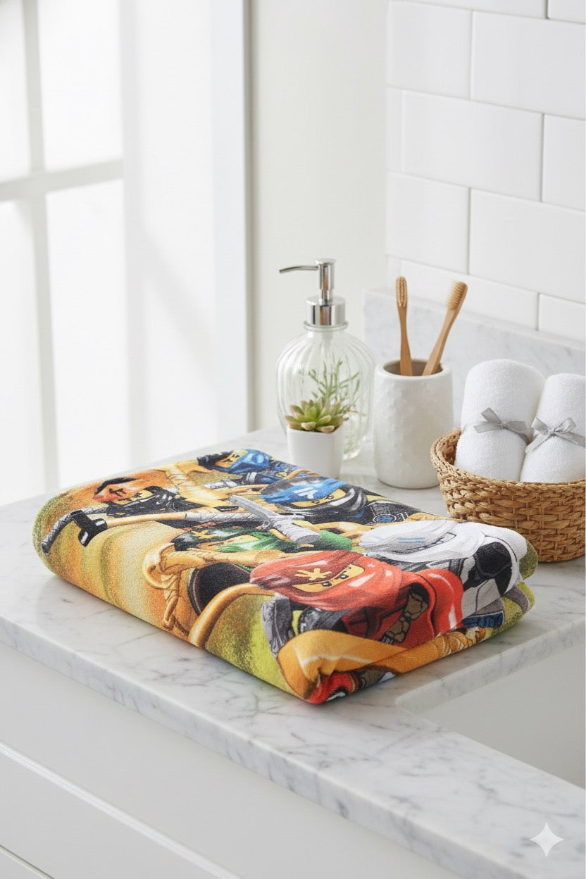 Ninja 4 Cartoon Print Bath Towel – Fun & Colorful for Kids