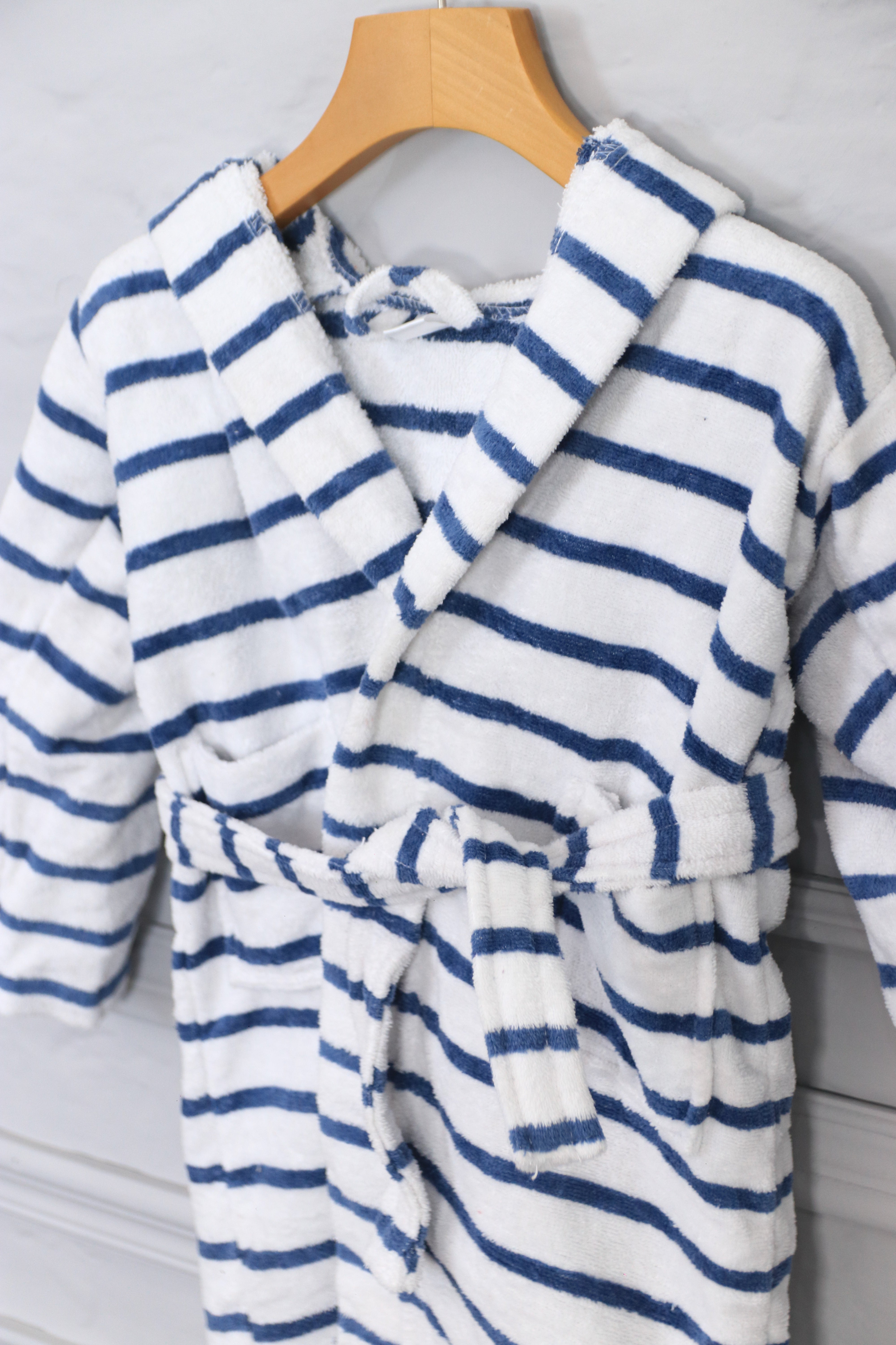 Kids Cotton Velvet Bathrobes (Blue & White Stripes)