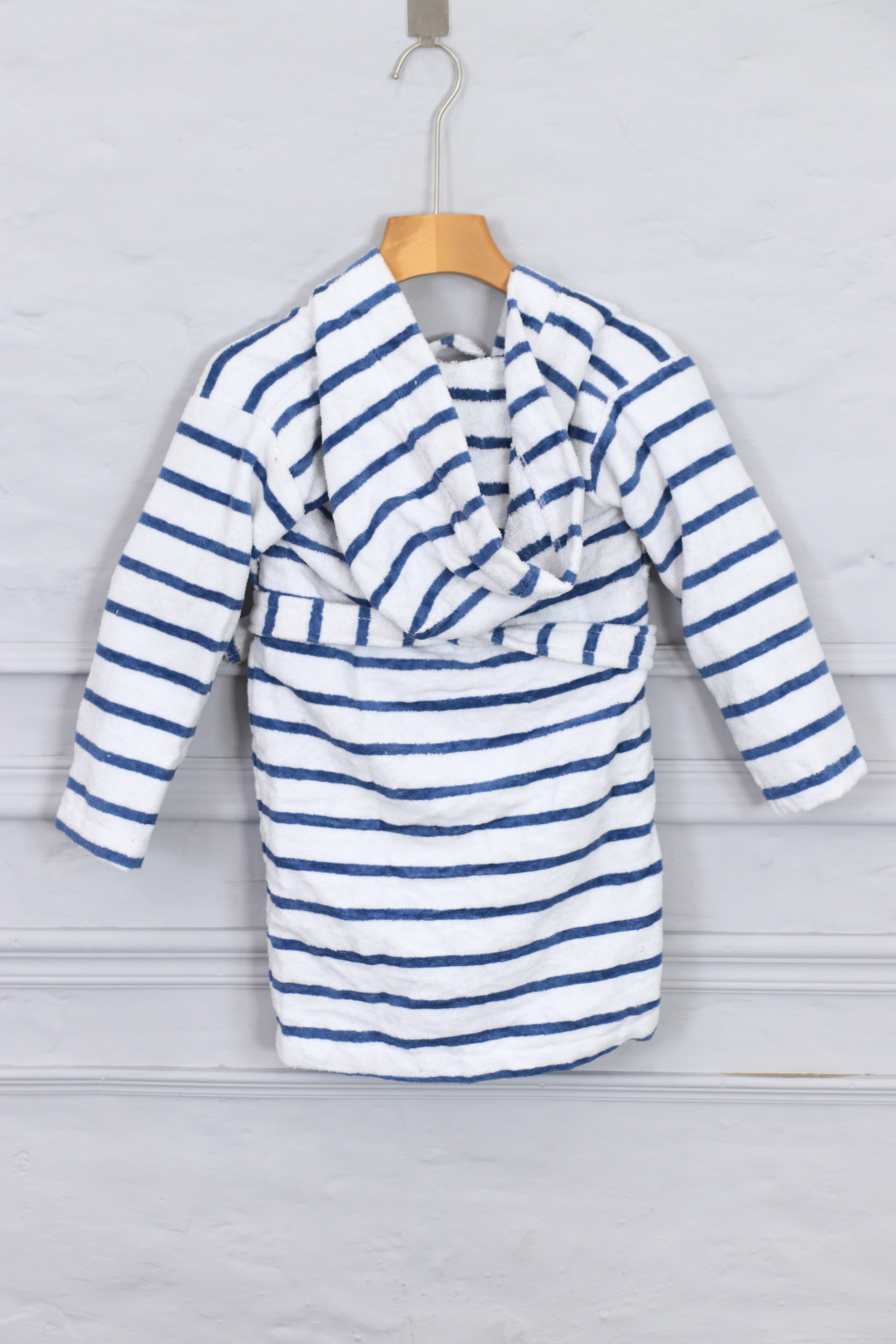 Kids Cotton Velvet Bathrobes (Blue & White Stripes)