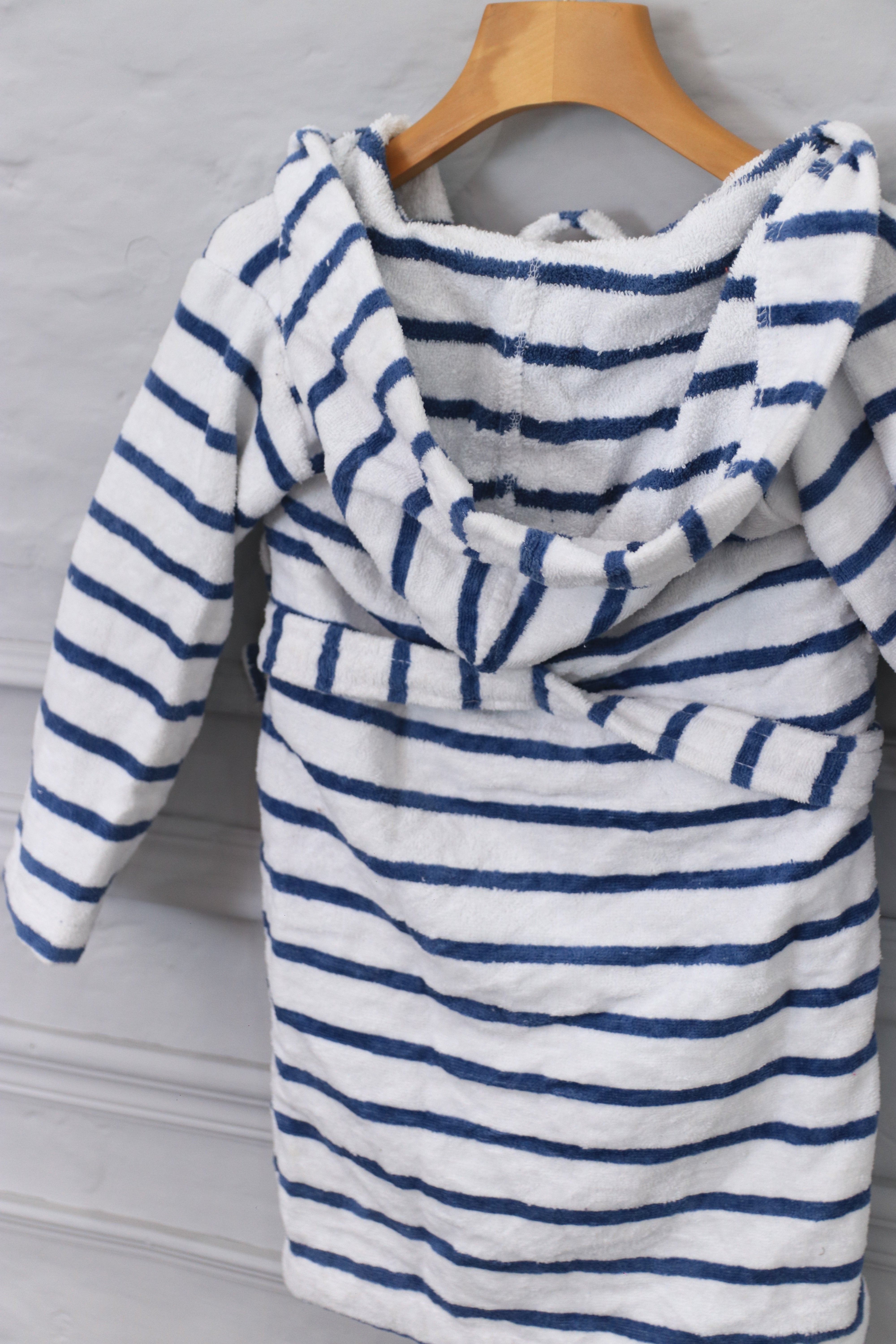Kids Cotton Velvet Bathrobes (Blue & White Stripes)