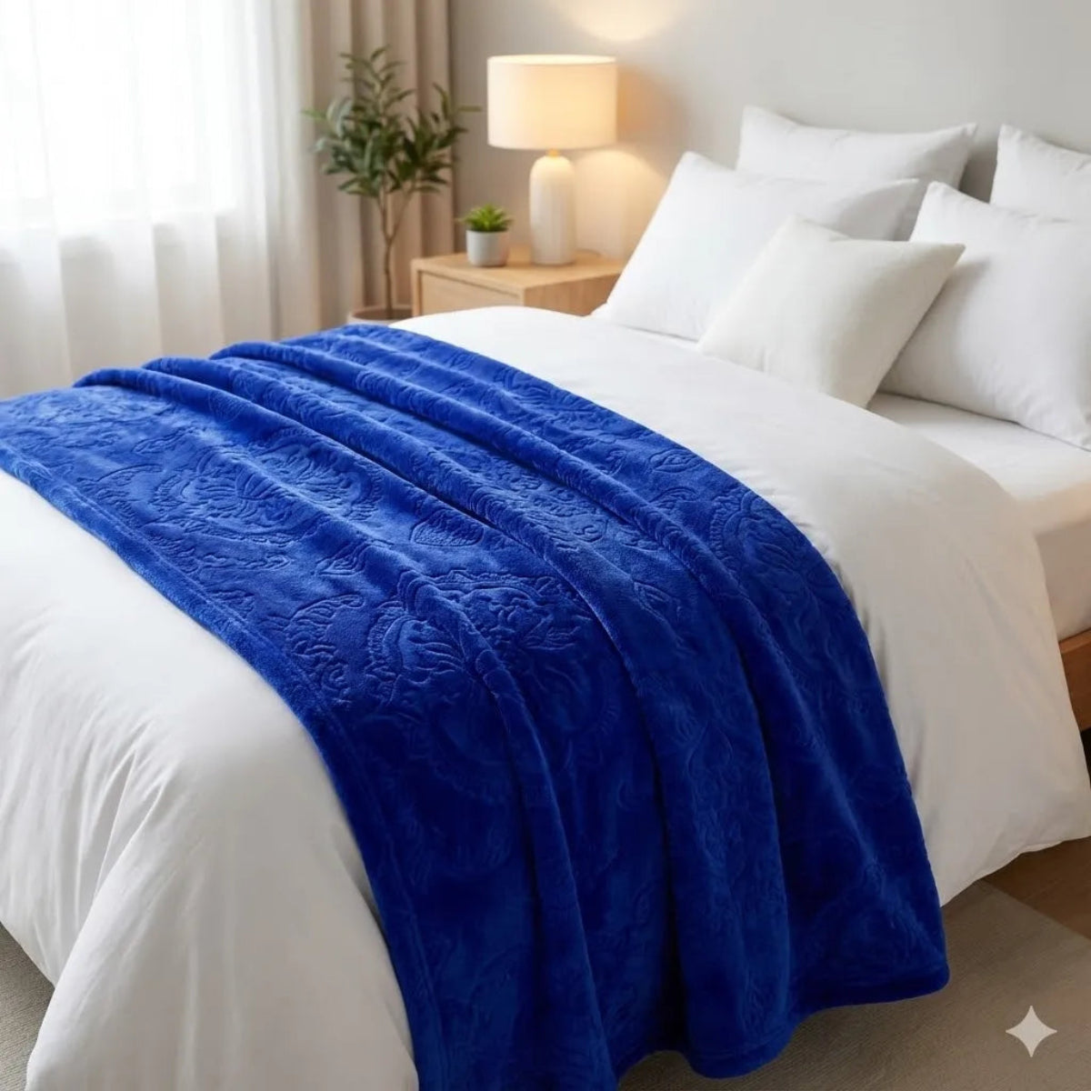 Premium Royal Blue Dyed Embossed AC Fleece Blanket