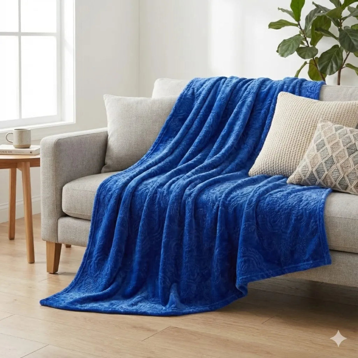 Premium Royal Blue Dyed Embossed AC Fleece Blanket