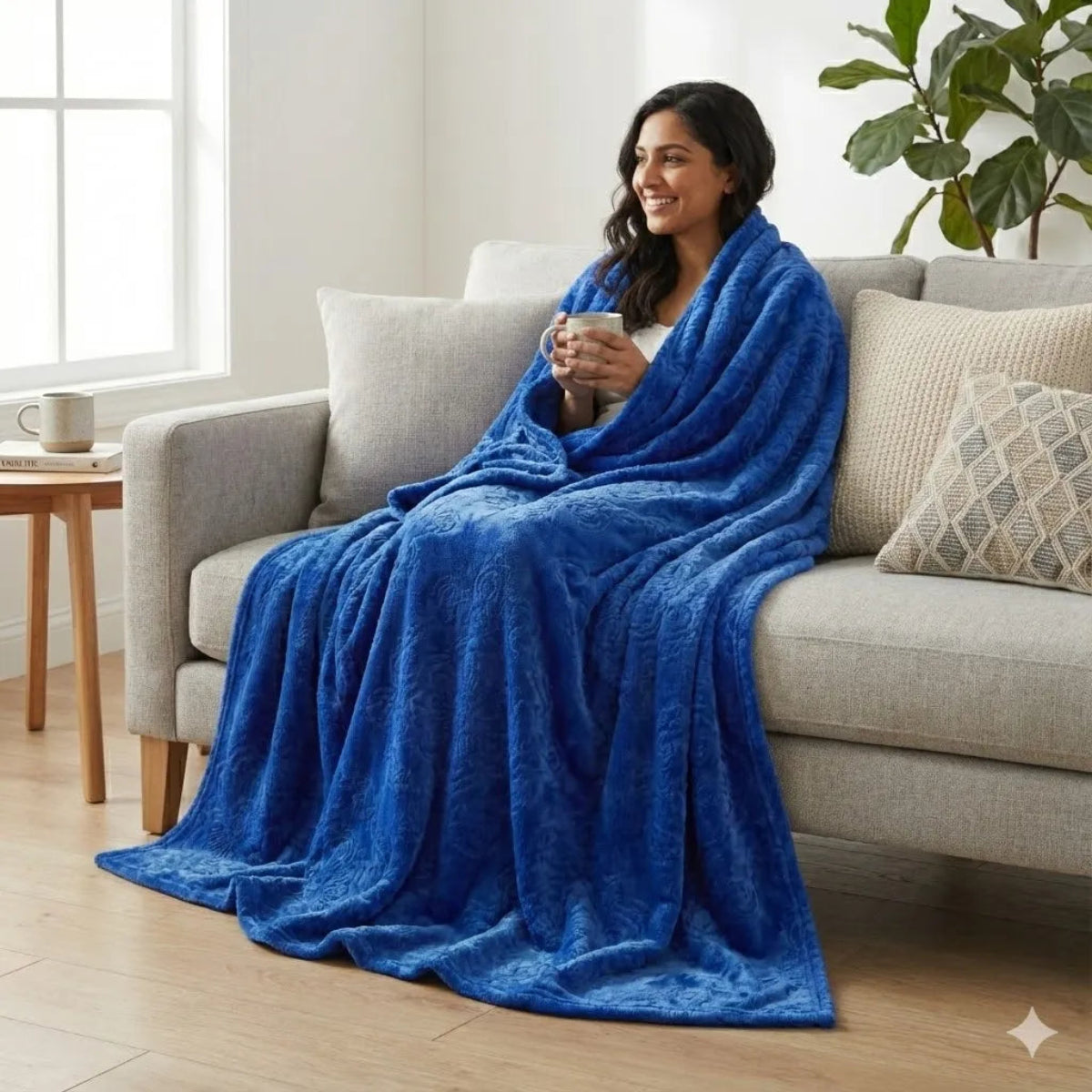 Premium Royal Blue Dyed Embossed AC Fleece Blanket