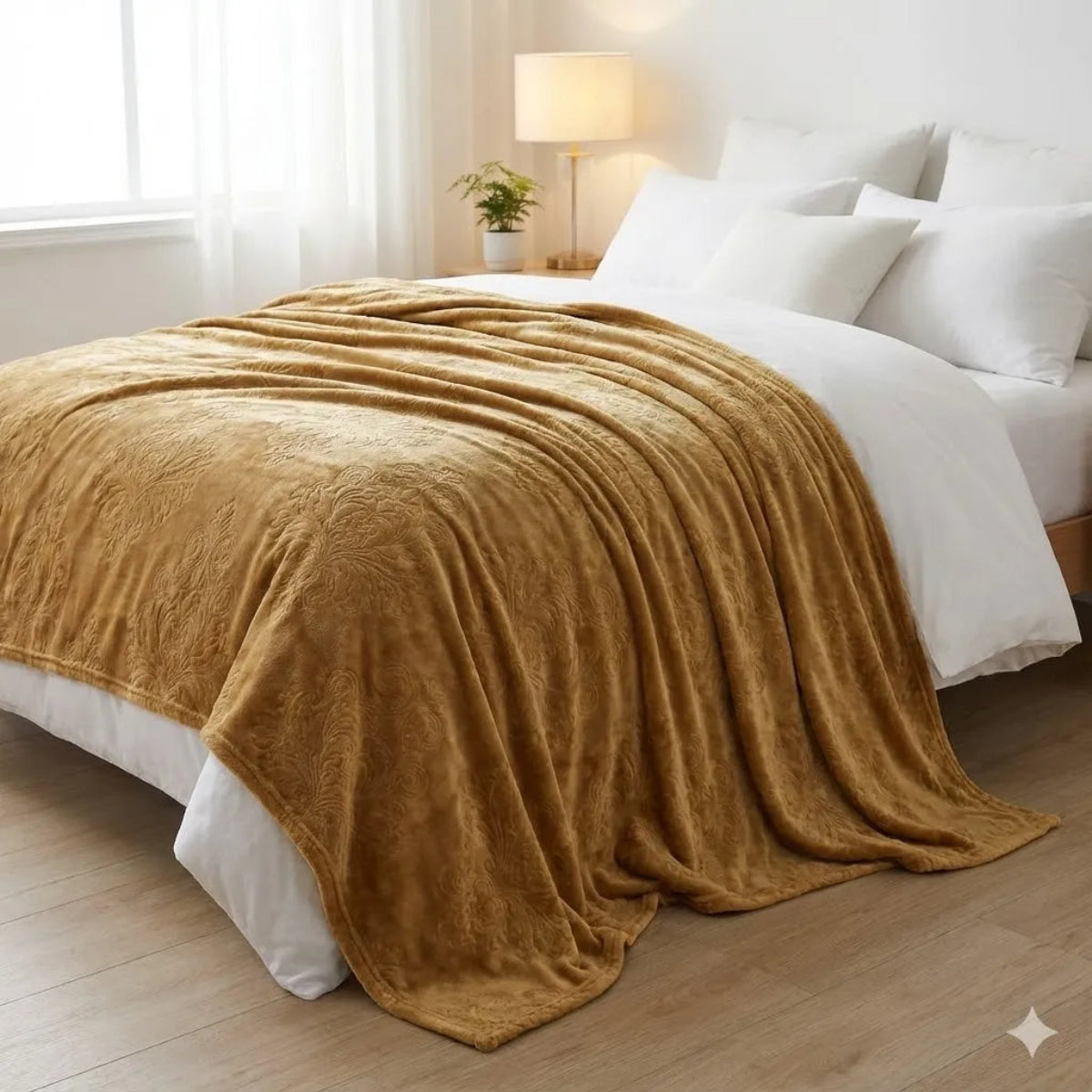 Premium Light Camel Dyed Embossed AC Fleece Blanket