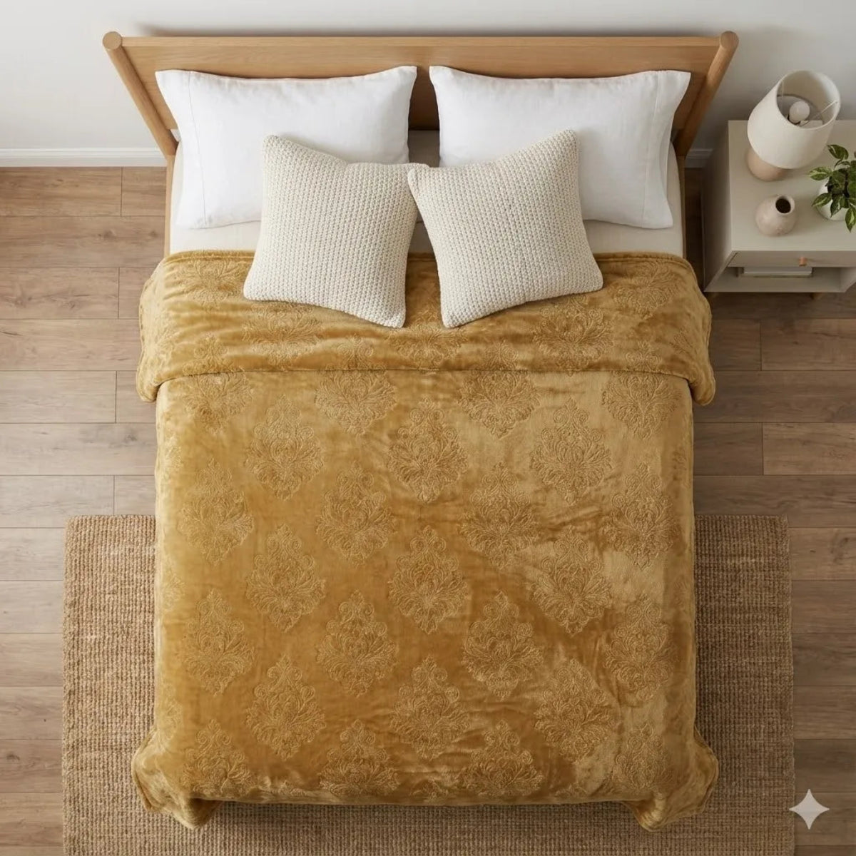 Premium Light Camel Dyed Embossed AC Fleece Blanket