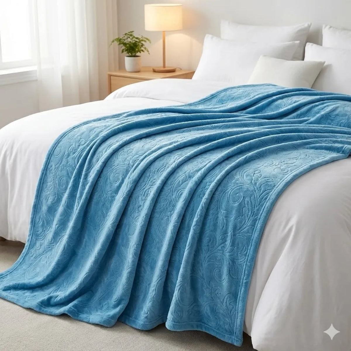 Premium Sky Blue Dyed Embossed AC Fleece Blanket