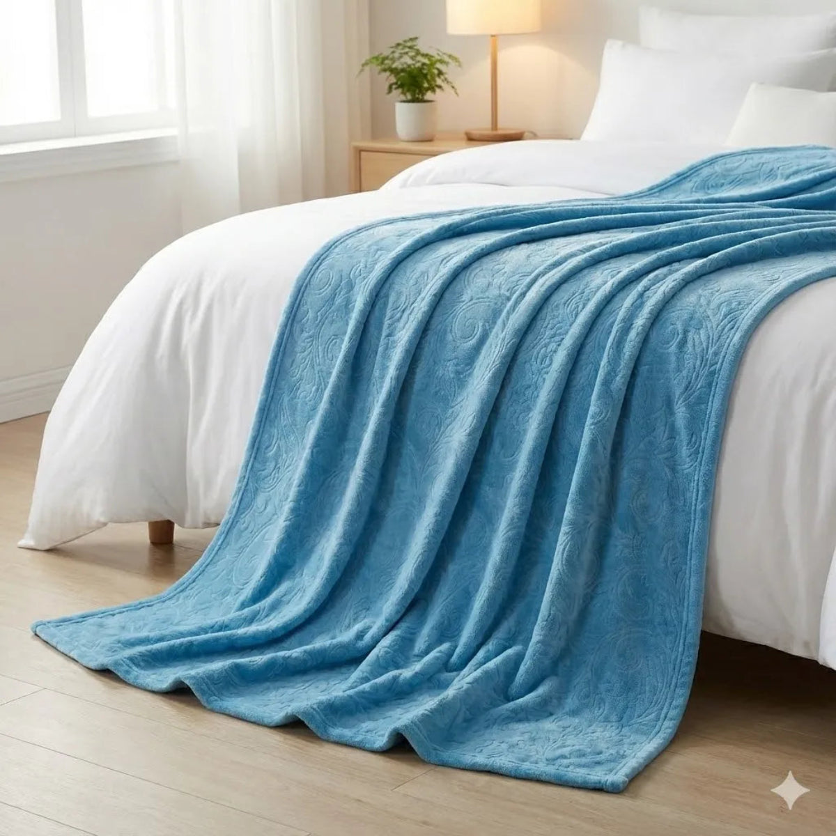 Premium Sky Blue Dyed Embossed AC Fleece Blanket